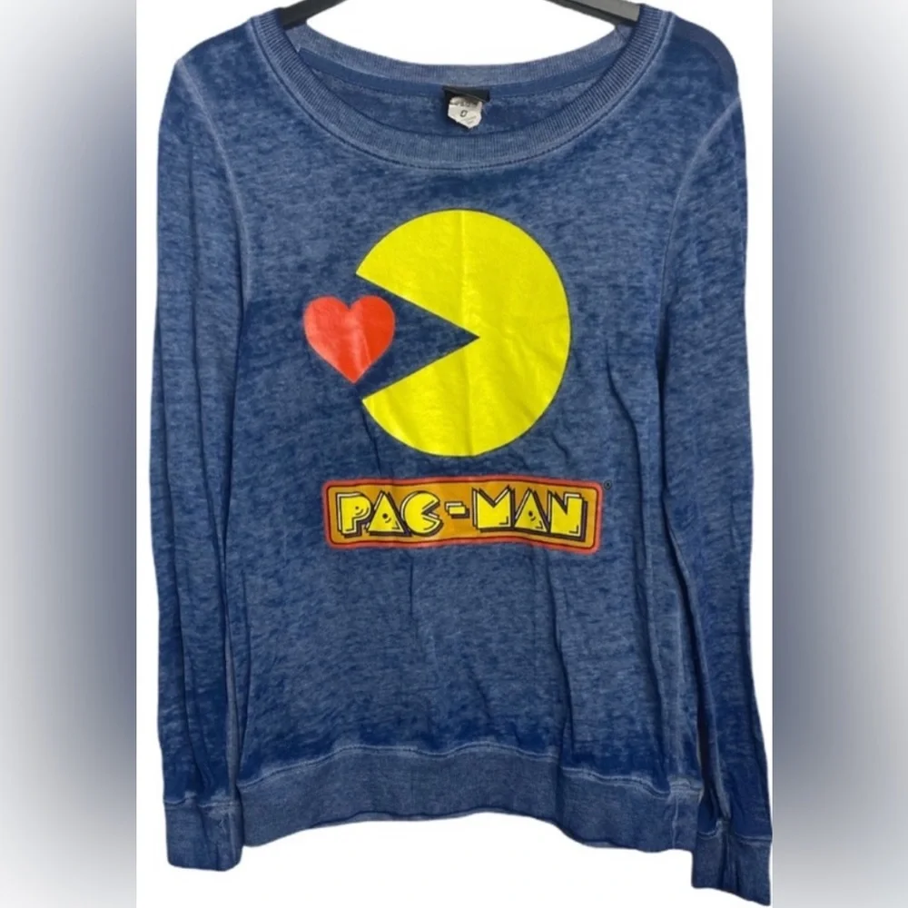 Pac Man Blue Burnout Sweatshirt | S Good condition - Picture 1 of 4